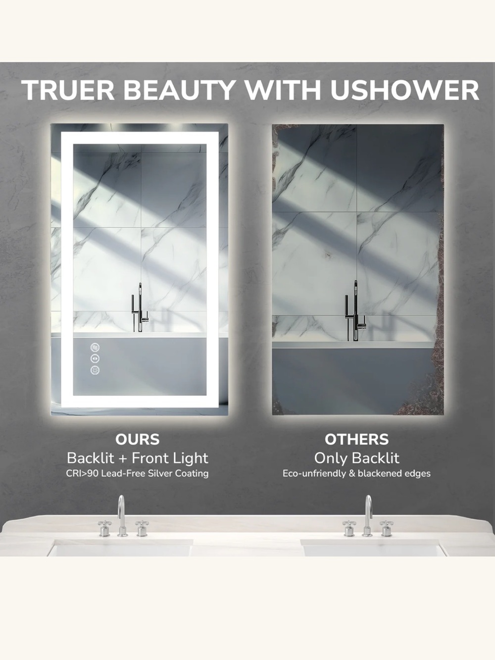 LED Backlit and Front Rectangular Bathroom Mirror - Picture 4 of 7